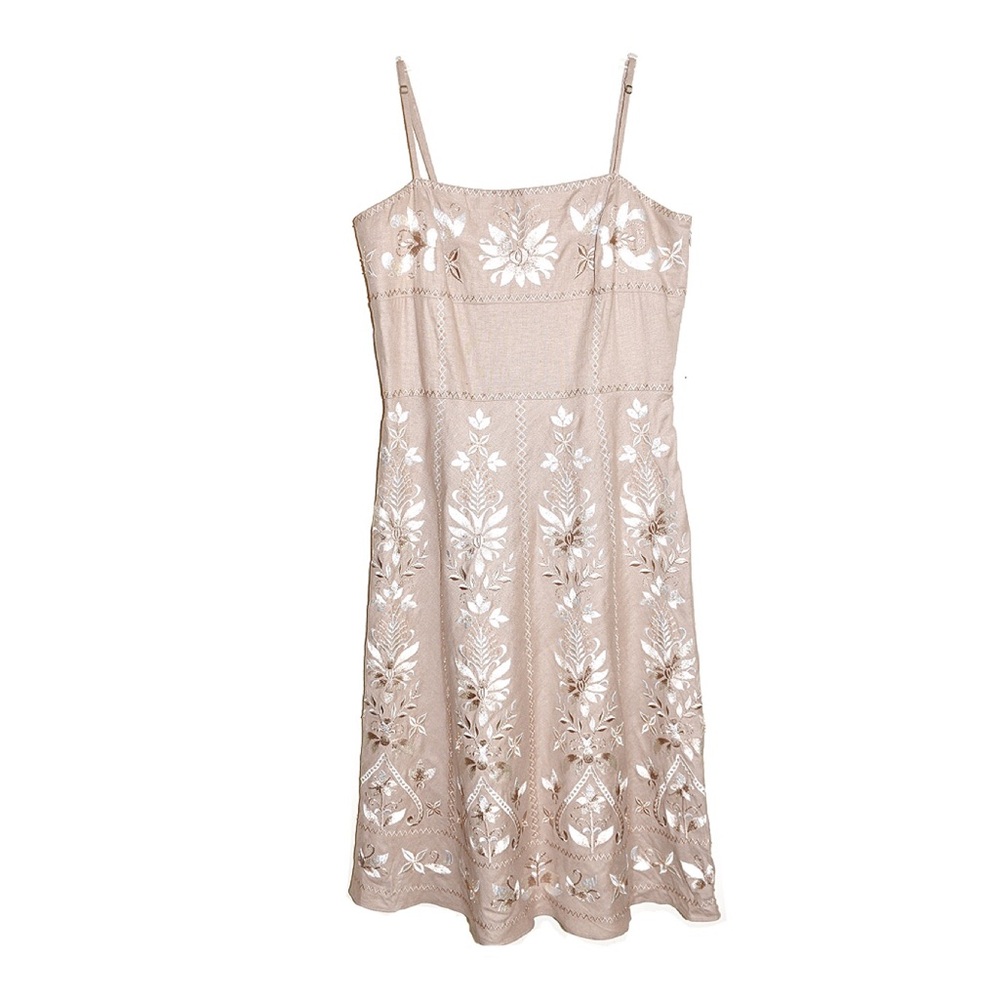 Antonio Melani Linen Embroidered Beaded Midi Dress
